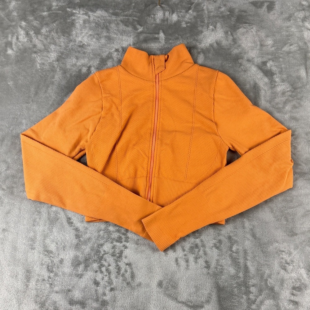 New Mix Jacket Womens S Orange Textured Full Zip Mock Neck EUC